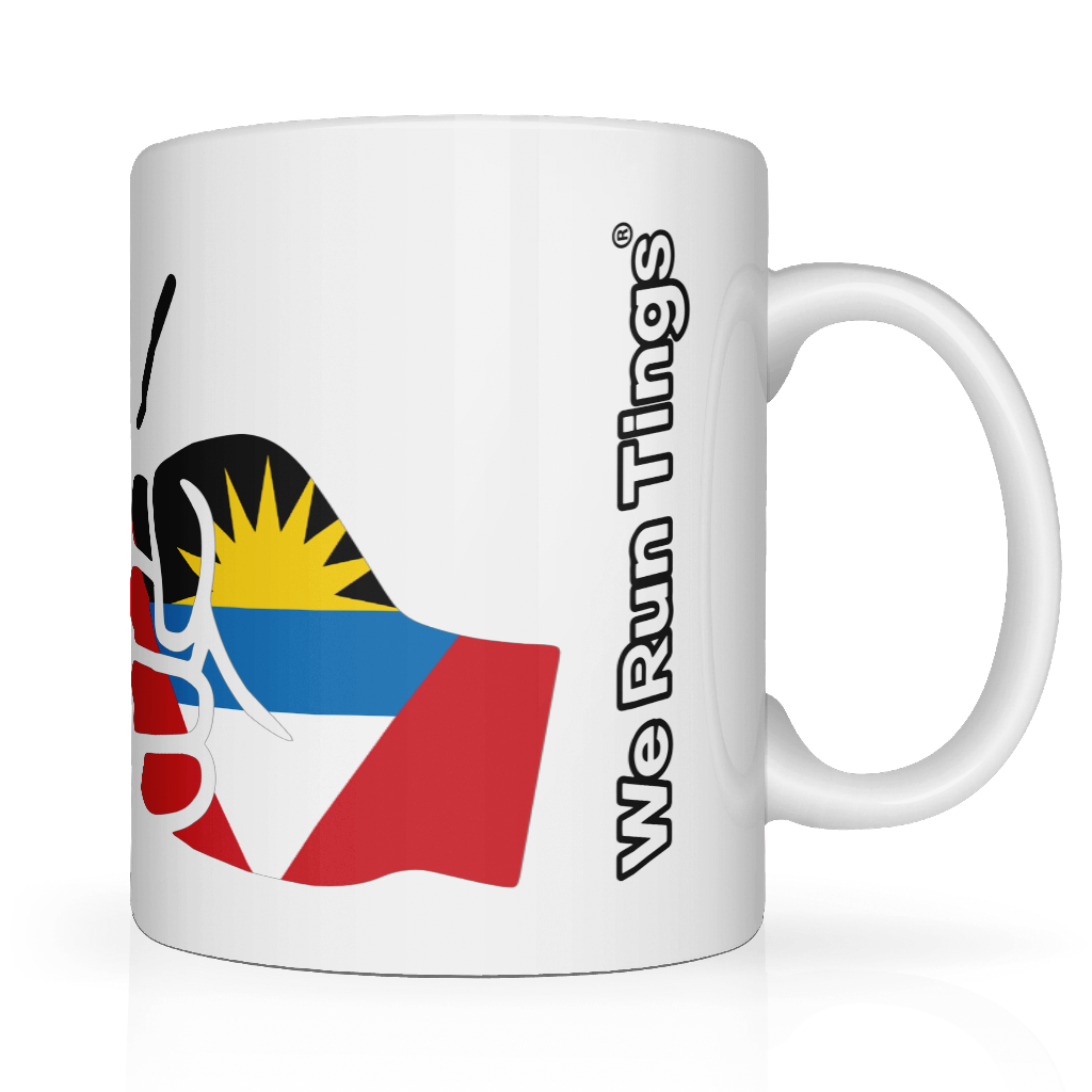 We Run Tings Antigua themed coffee tea white mug ceramic 11oz patriotic gift mug for coffee lovers