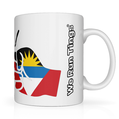 We Run Tings Antigua themed coffee tea white mug ceramic 11oz patriotic gift mug for coffee lovers