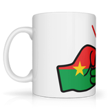 We Run Tings, Burkina Faso Mug. White ceramic glossy cup featuring the flag of Burkina Faso