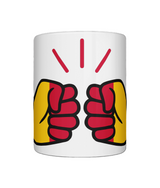 A glossy white ceramic mug with a graphic design of the flag of Chad and the brand 'We Run Tings'. Front view