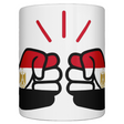 A We Run Tings glossy white ceramic mug with a graphic design of two fists and the Egyptian flag.