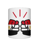 A We Run Tings glossy white ceramic mug with a graphic design of two fists and the Egyptian flag.