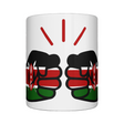 We Run Tings Kenya mug with a design of Mickey Mouse wearing a Kenyan flag shirt on a white background