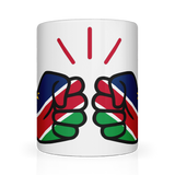 We Run Tings, Namibia Mug, 11oz / 313ml premium ceramic mug. Glossy white finish for a sleek, modern look. Comfortable easy-grip handle. Suitable for hot and cold beverages. Front view