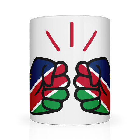 We Run Tings, Namibia Mug, 11oz / 313ml premium ceramic mug. Glossy white finish for a sleek, modern look. Comfortable easy-grip handle. Suitable for hot and cold beverages. Front view