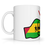 Show your São Tomé and Príncipe pride with our We Run Tings mug. Premium white 11oz ceramic mug featuring the flag design. Dishwasher & microwave safe. Side view