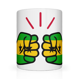 Show your São Tomé and Príncipe pride with our We Run Tings mug. Premium white 11oz ceramic mug featuring the flag design. Dishwasher & microwave safe. Front view