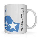 Right hand view.  We Run Tings Somalia flag white ceramic coffee mug, patriotic Somali heritage design on 11oz glossy mug.