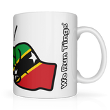 We Run Tings, St Kitts, Kittitians & Nevisians Caribbean Themed, Tea, Coffee Ceramic Mug, Cup, White, 11oz Classic Drinkware Washable Reusable Reuse Drink Tumbler Glossy Birthday Patriotic. Side view