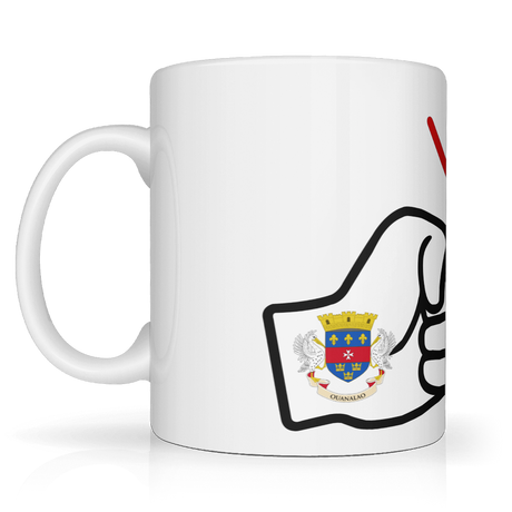 We Run Tings, St Barts, Caribbean Themed, Tea, Coffee Ceramic Mug, Cup, White, 11oz Classic Drinkware Washable Reusable Reuse Tumbler Patriotic. Side view