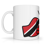 We Run Tings, Trinidad & Tobago, Caribbean Themed, Tea, Coffee White Ceramic Mug, Cup, White, 11oz Drinkware Glossy Washable Reusable Reuse Tumbler Classic. Side view