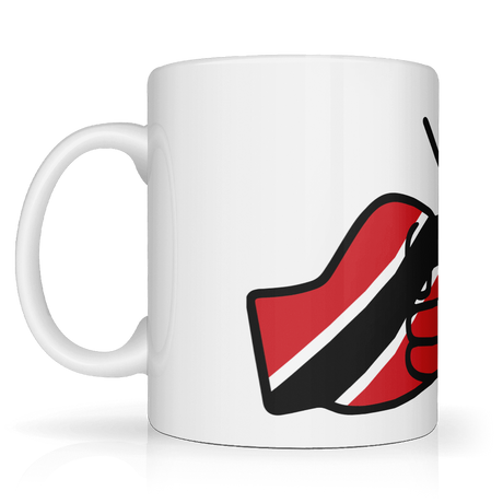 We Run Tings, Trinidad & Tobago, Caribbean Themed, Tea, Coffee White Ceramic Mug, Cup, White, 11oz Drinkware Glossy Washable Reusable Reuse Tumbler Classic. Side view