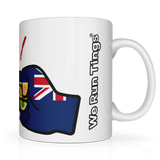 We Run Tings, Turks and Caicos, Caribbean Themed, Tea, Coffee Ceramic Mug, Cup, White, 11oz Classic Drinkware Washable Reusable Reuse Tumbler Patriotic. Side view showing wording