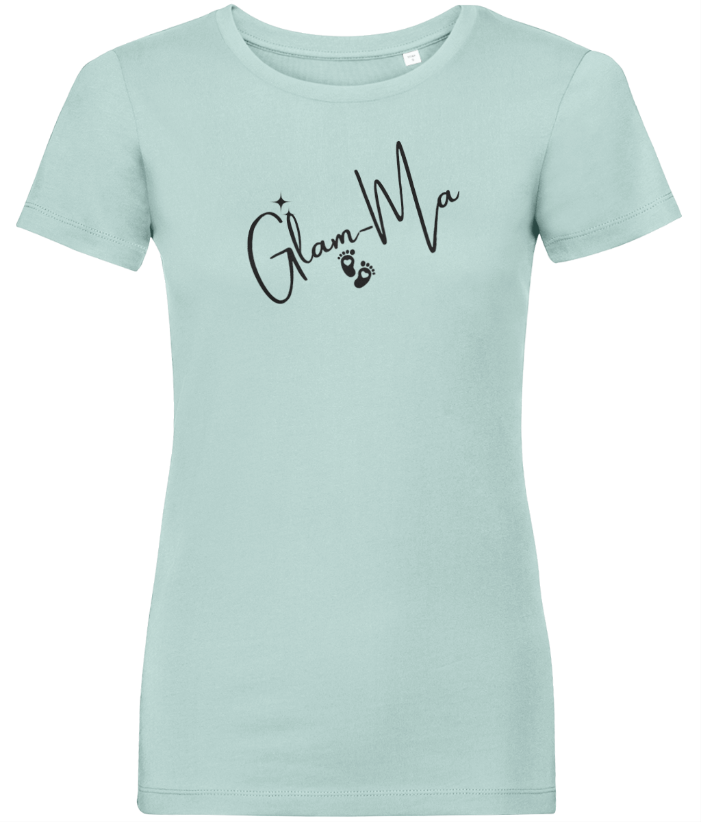 Glam-Ma, Black Logo, Women's, Organic Ring Spun Cotton, Contemporary Shaped Fit T-Shirt