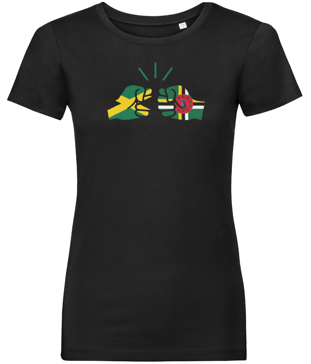 We Run Tings, Jamaica & Dominica, Dual Parentage, Women's, Organic Ring Spun Cotton T-Shirt, Outline