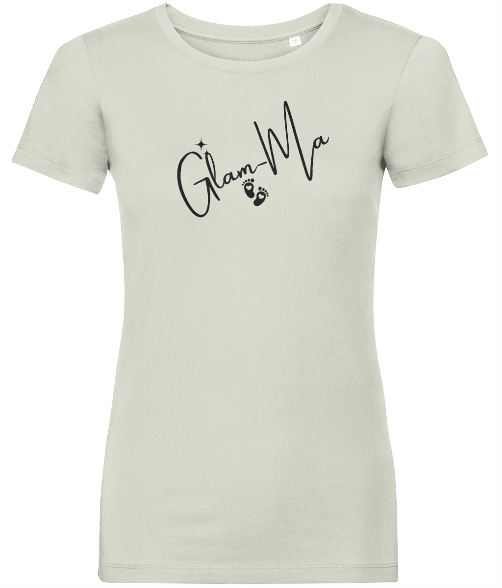 Glam-Ma, Black Logo, Women's, Organic Ring Spun Cotton, Contemporary Shaped Fit T-Shirt