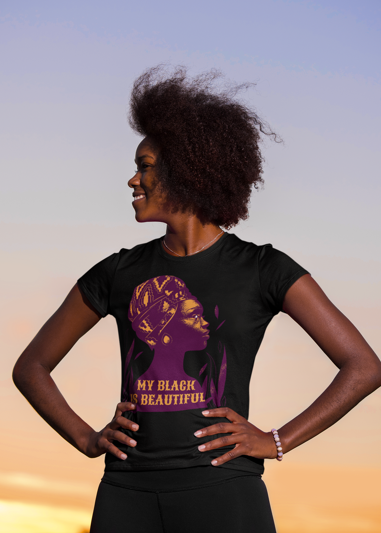 My Black Is Beautiful Women's, Glow, Contemporary Shaped Fit Organic Cotton T-Shirt