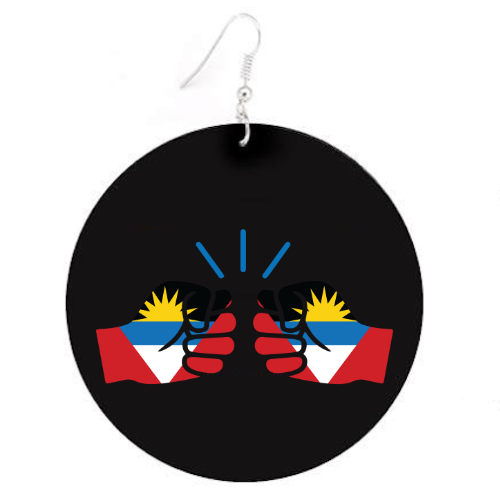 We Run Tings, Antigua and Barbuda, Flat Round Wood Disc Earrings, 6.5cm