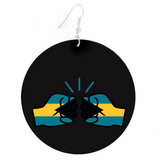 We Run Tings, Bahamas, Flat Round Wood Disc Earrings, 6.5cm