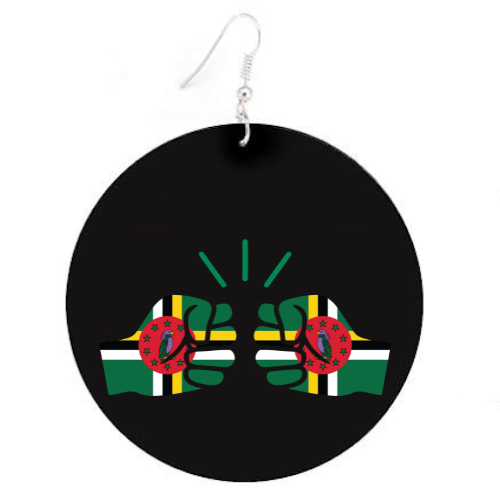 We Run Tings, Dominica, Flat Round Wood Disc Earrings, 6.5cm