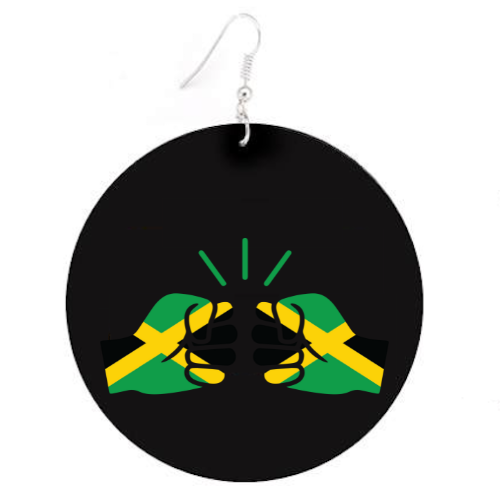 We Run Tings, Jamaica, Flat Round Wood Disc Earrings, 6.5cm (Black)