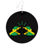 We Run Tings, Jamaica, Flat Round Wood Disc Earrings, 6.5cm (Black)