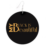 My Black Is Beautiful, Flat Round Disc Earrings, Gold Logo, 6.5cm