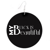 My Black Is Beautiful, Flat Round Disc Earrings, White Logo, 6.5cm