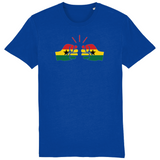 Men's blue t-shirt with a graphic design of a fist and the Ghanaian flag on the front.