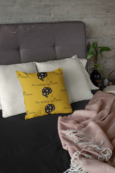 I'm Resting My Crown, Throw, Pillow, Square Cushion, Yellow, 40 x 40cm